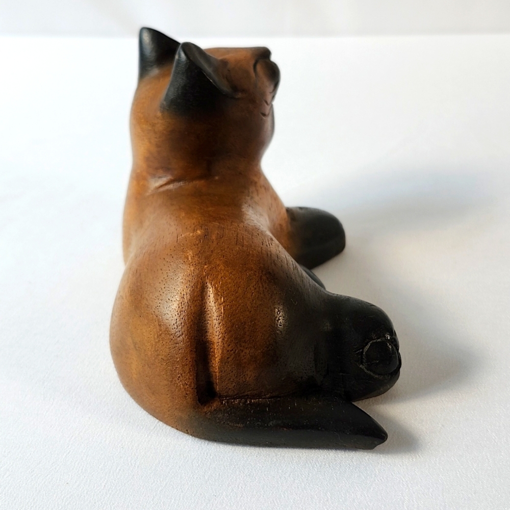 Mandalay Bay Co Black Brown Carved Wood Yawning Cat Figurine Scuplture Thailand - Picture 5 of 16